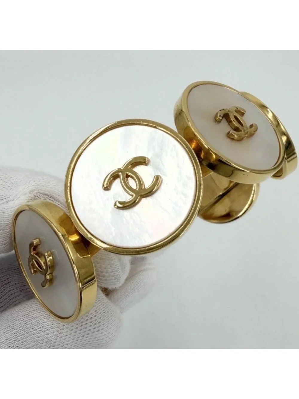 Chanel Bangle CC Logo Vintage Gold Plated White Bracelet
